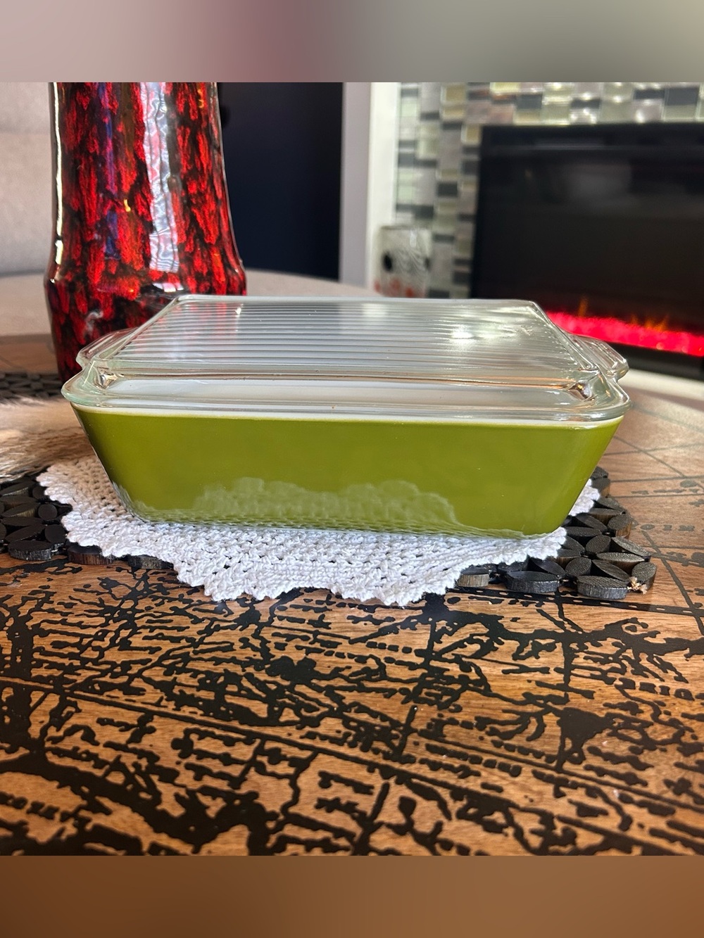 Vintage Pyrex Verde Avocado Refrigerator Dish with Ribbed Lid | Mid-Century Kitc
